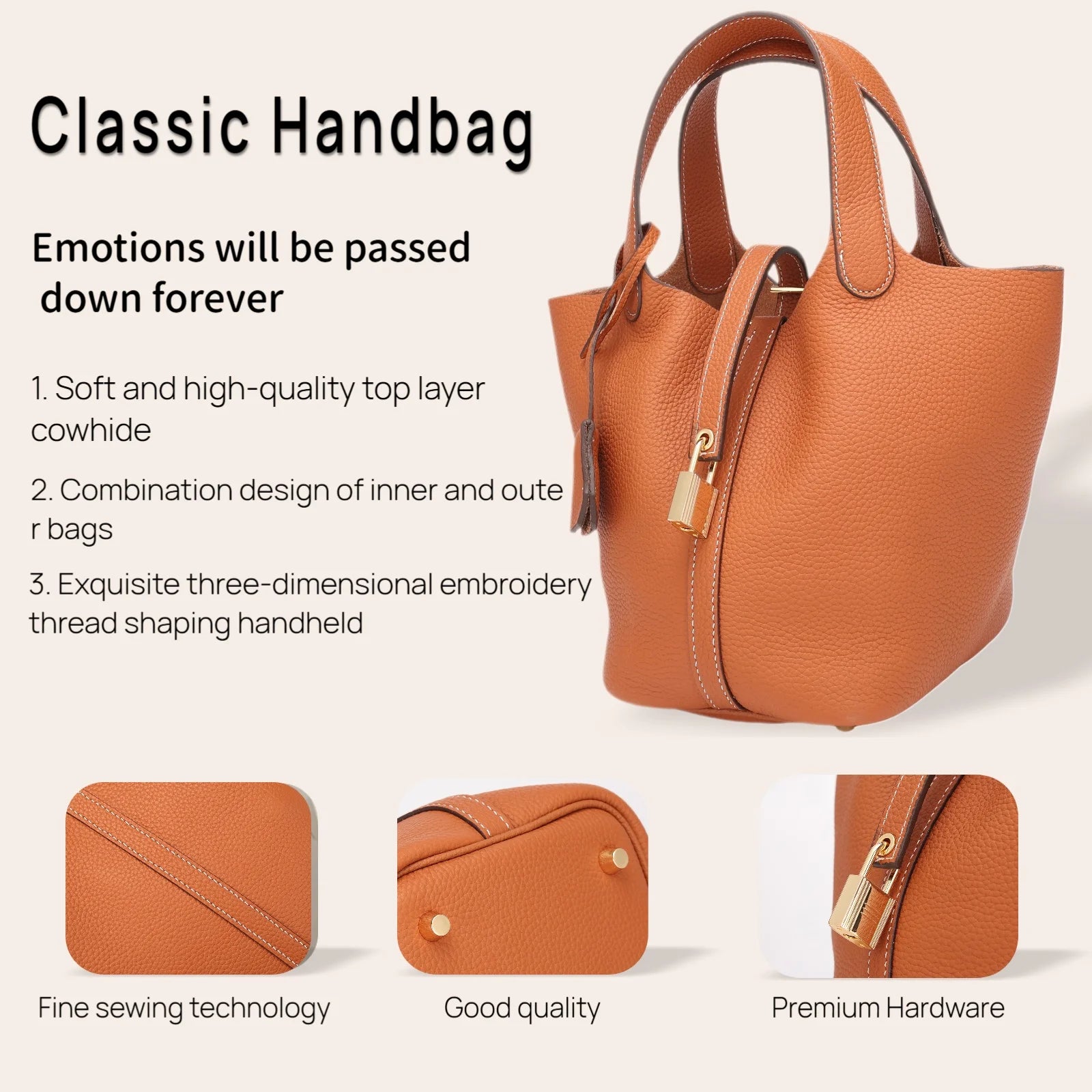 Genuine Leather Bucket Bag