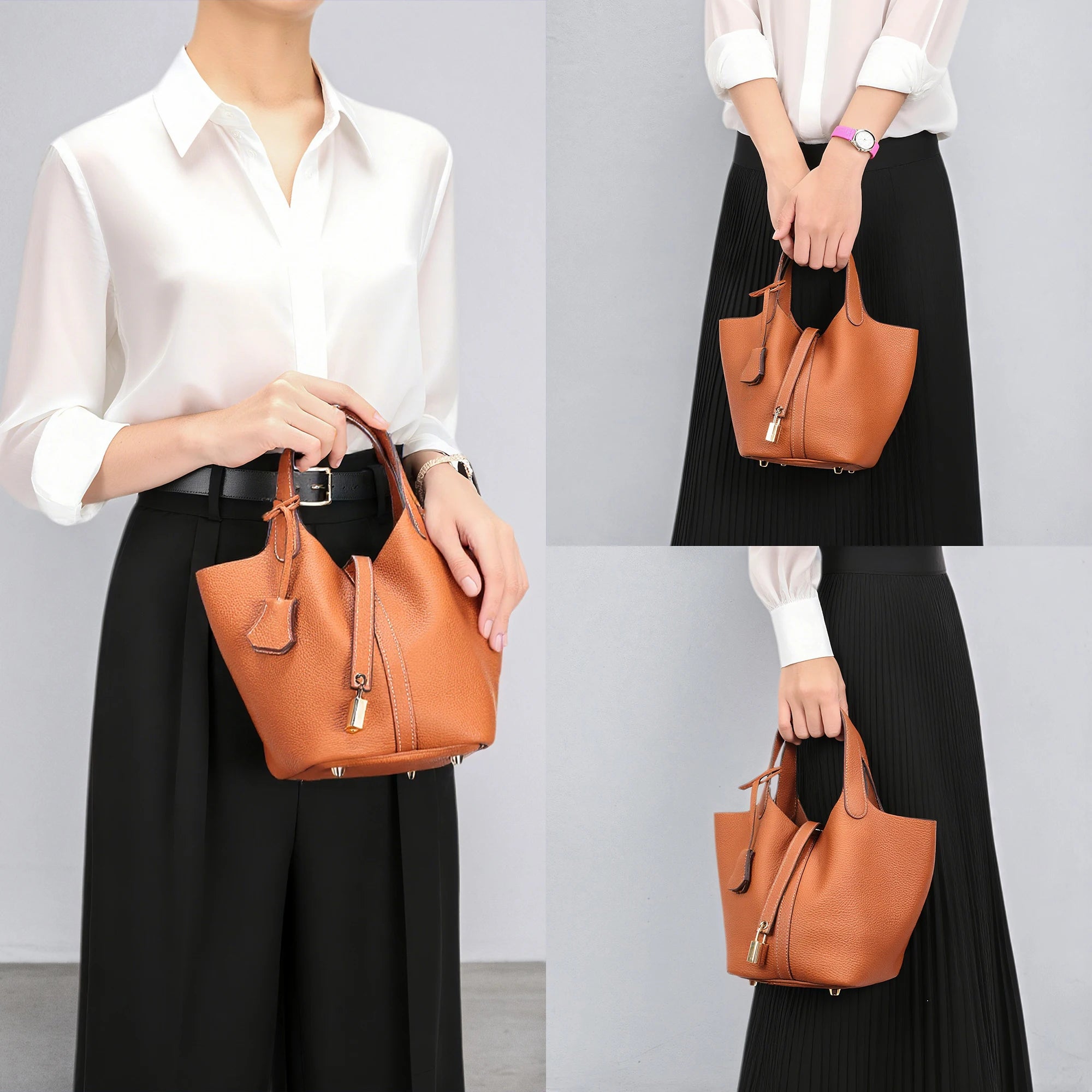 Genuine Leather Bucket Bag